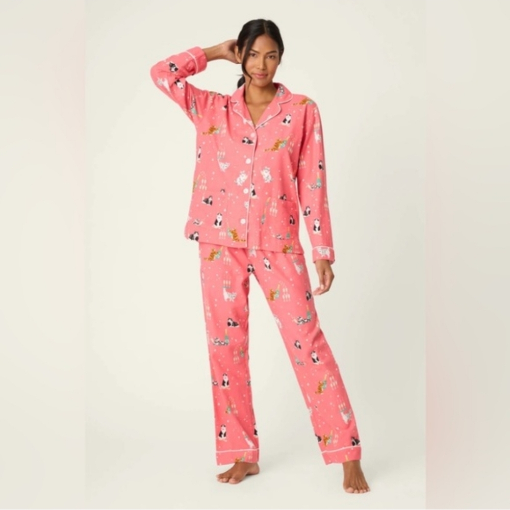 PJ Salvage Coral Pink Cat & Champagne Pajama Set